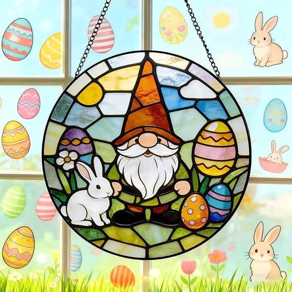Atrapasueños de gnomo de Pascua | Decoración colgante de ventana de acrílico 2D | Atrapasueños para jardín, patio e interiores | Decoración festiva para el hogar