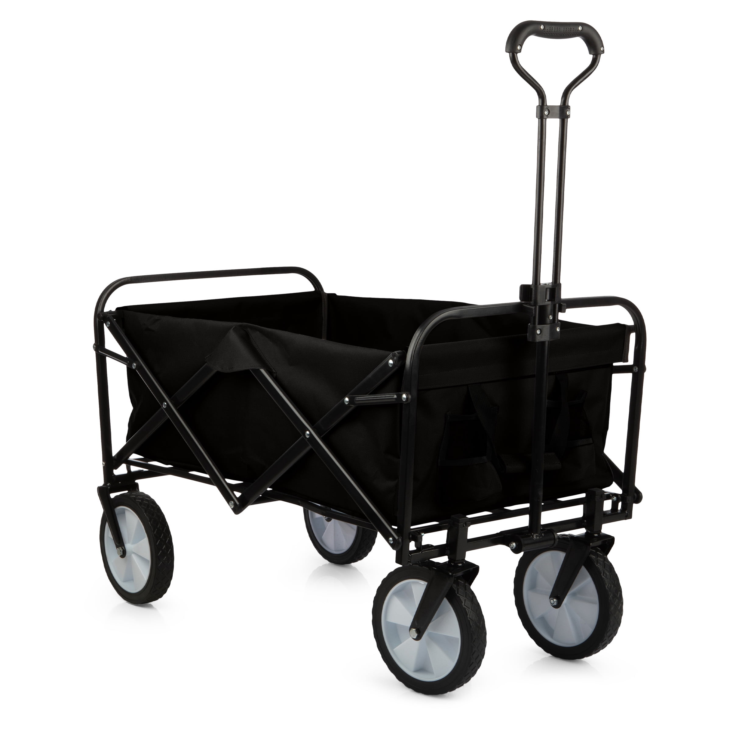 Wakeman Outdoors Collapsible Portable Wagon on Wheels - Grocery, Beach, or Garden Cart, Black