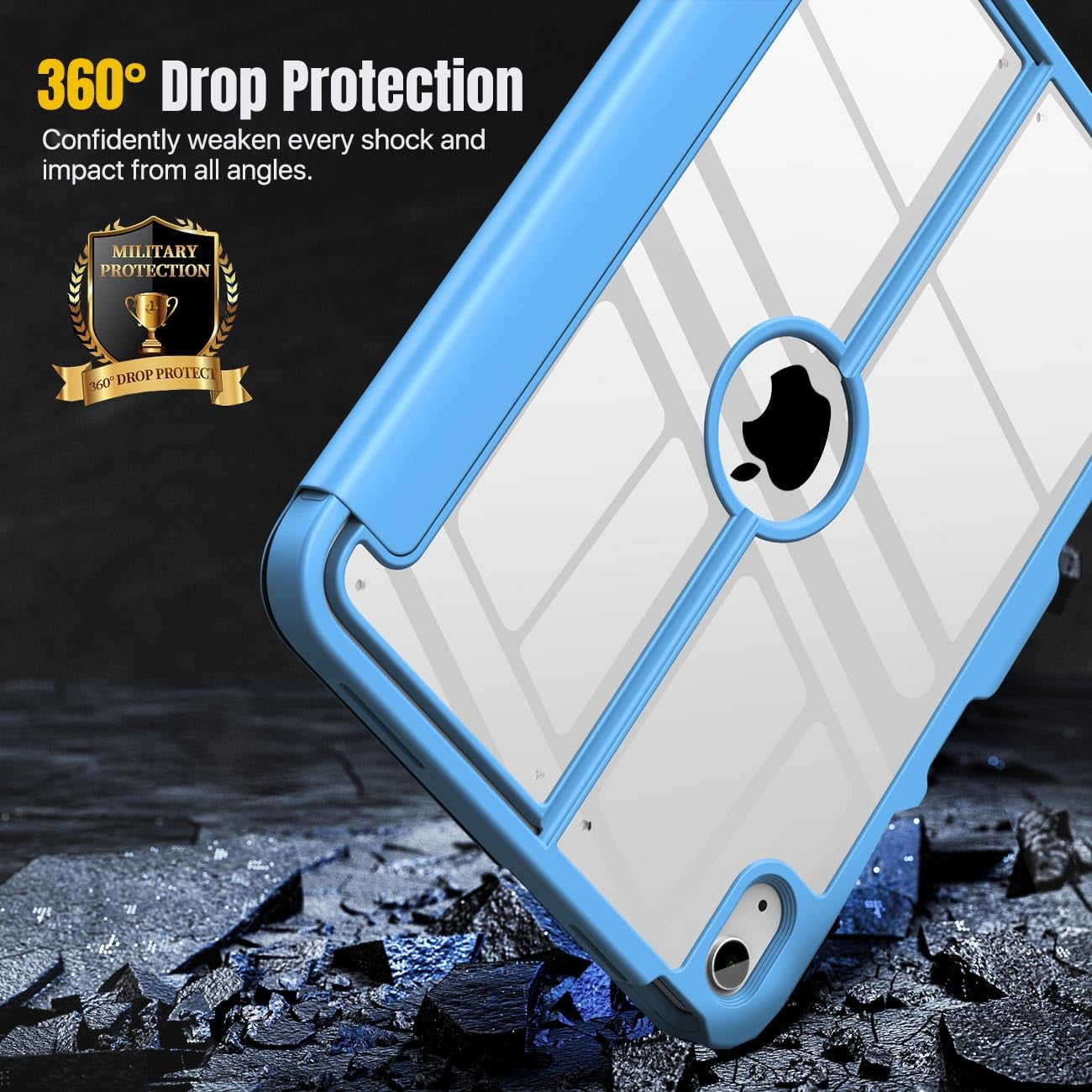 MoKo Case for iPad 11-inch (A16) 11th Generation Case 2025/ iPad 10th Generation Case with Pencil Holder 2022 10.9", Built-in Screen Protector Clear Back, Multi Angle Viewing Stand, Blue Wave