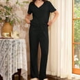 thumbnail image 6 of Summer Lounge Outfits for Women 2 Piece Bowknots Short Sleeve V Neck Shirt and Long Pants Soft Pjs Sets (M, Black), 6 of 7