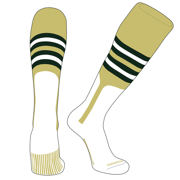 PEAR SOX OTC Baseball Softball Stirrup Socks (F, 9in) Vegas Gold, Forest Green, White (M)