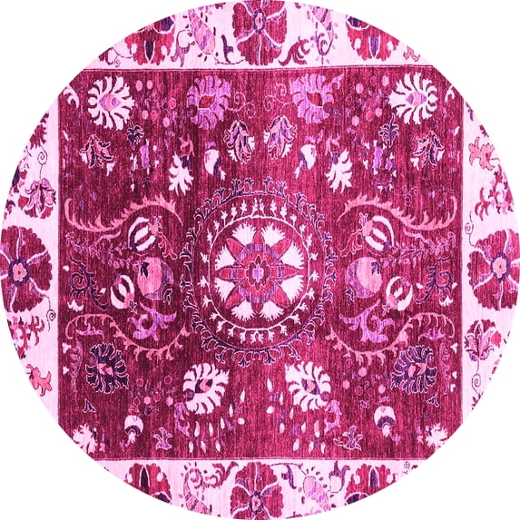 Ahgly Company Indoor Round Oriental Pink Traditional Area Rugs, 6' Round