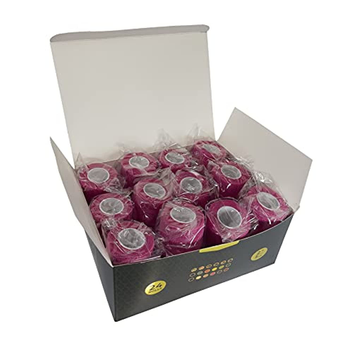 (24-Pack) 2” x 15 FT | Disposable Cohesive Bandage Tattoo Grip Tape Wrap Elastic Self Adherent – Breathable Wrap for Pets, Athletic Bandage for Sports, Injuries: Ankle, Knee & Wrist & PMU (Pink)