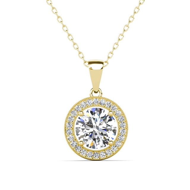 Cate & Chloe Blake 18k Yellow Gold Plated Halo Necklace with Simulated Diamond Crystals for Women