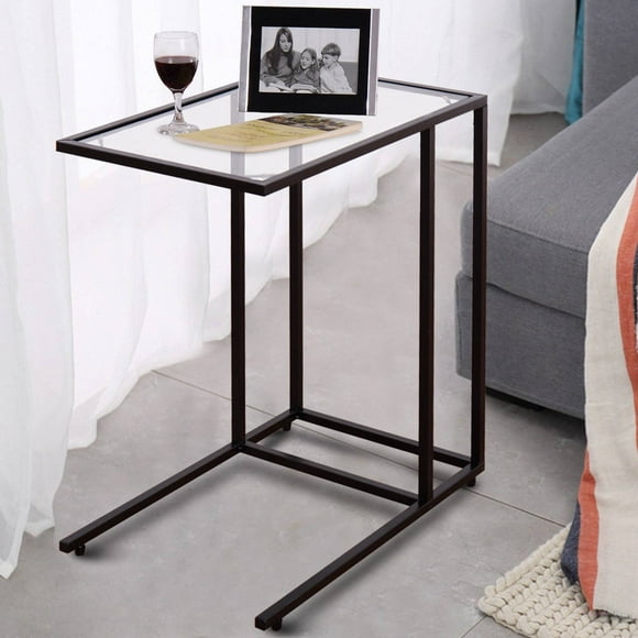 Costway Coffee Tray Side Sofa End Table Ottoman Couch Stand TV Lap Snack W/ Glass Top