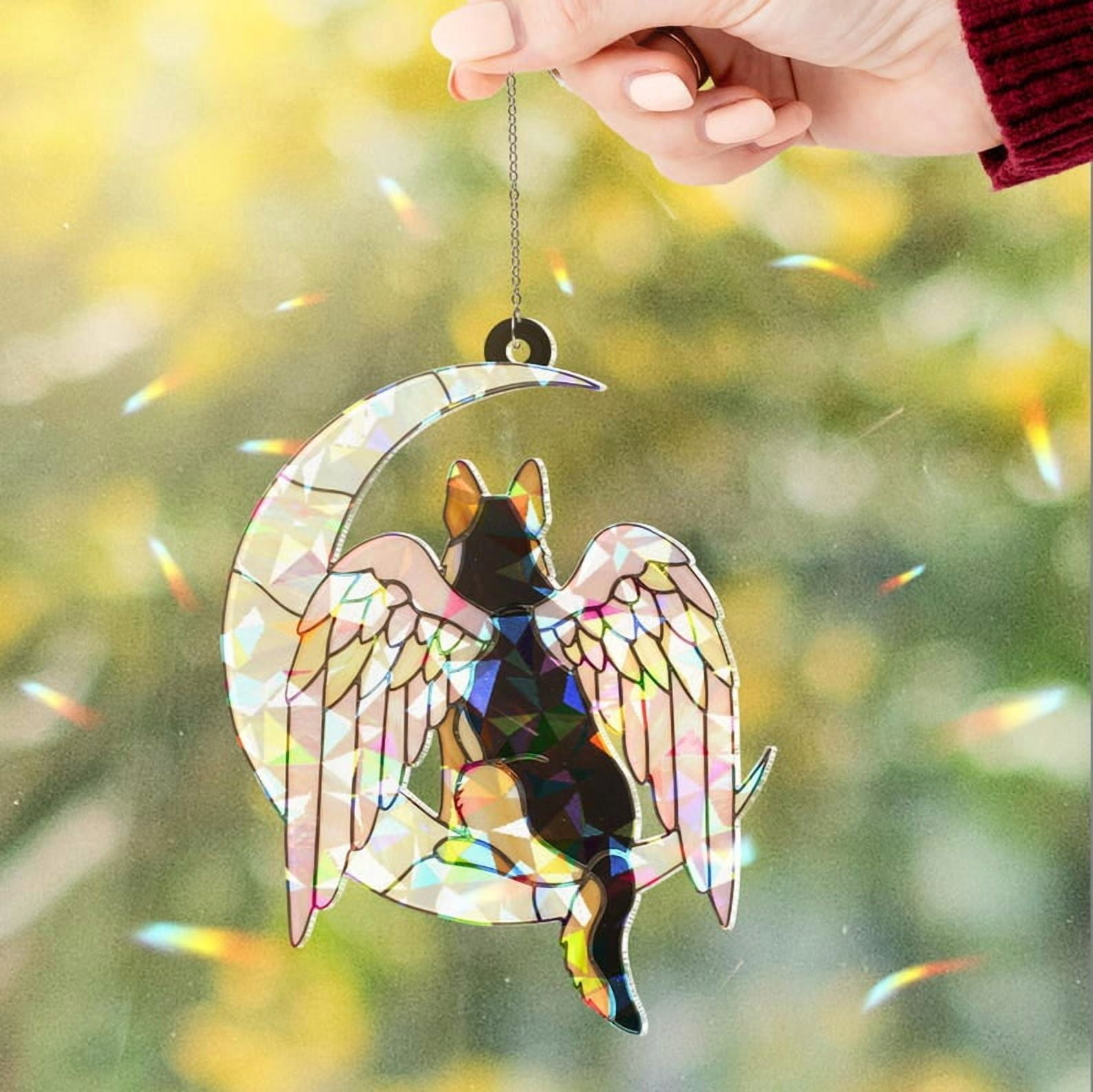 ViciArt German Shepherd Angel Dog Suncatcher – 4" Holographic Acrylic Window Hanging Ornament