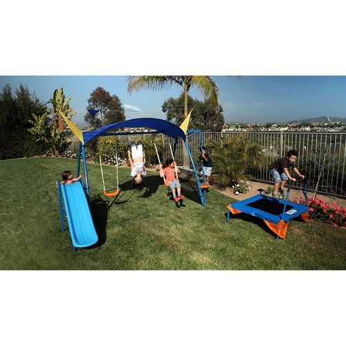 Ironkids Inspiration 600 Fitness Playground Metal Swing Set With Trampoline Spinner And Uv Protective Sunshade Walmart Com Walmart Com