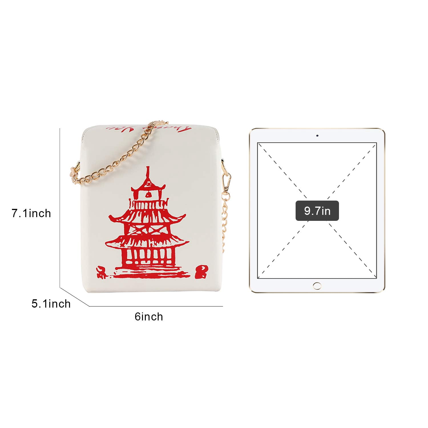 Women Novelty Chinese Takeout Purse Tower Print Crossody Shoulder Bag Box Totes with Comfortable Chain Strap