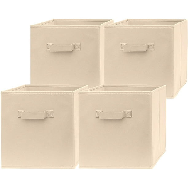 Pomatree 13x13x13 Inch Storage Cubes 4 Pack Large and Sturdy Fabric Storage Bins (Beige