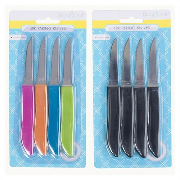 4 Pack 5.75" Paring Knife Set Black & Assorted Colors. Sold in Case, Each