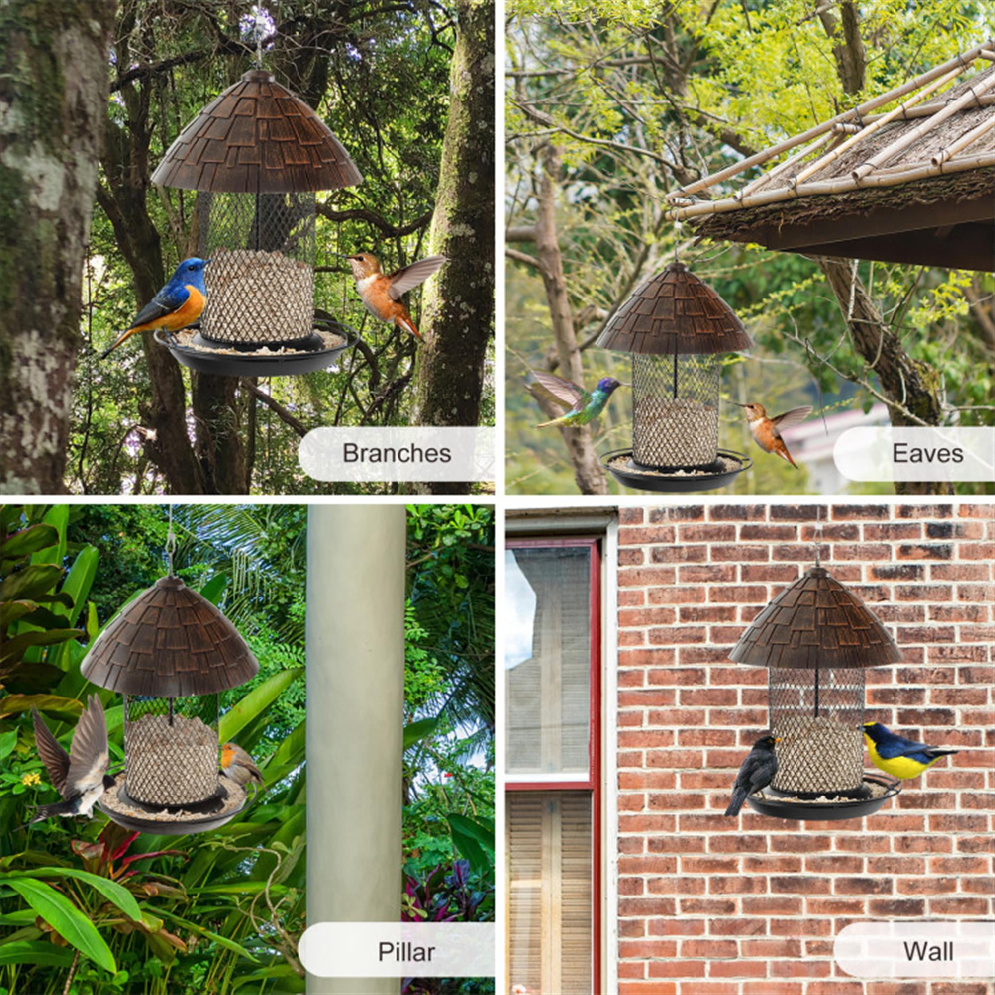 Kadyn 17" Metal Hanging Bird Feeder with Perch and Drain Holes, Squirrel-proof Wild Bird Feeder for Outdoors, Gray