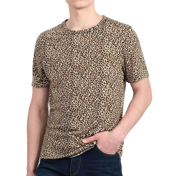 Lars Amadeus Men's Short Sleeves Round Neck Leopard Prints T-shirt