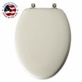 thumbnail image 2 of Mayfair Edgewater Elongated Enameled Wood Toilet Seat in White Never Loosens with Brushed Nickel Hinge, 2 of 2