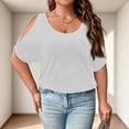 thumbnail image 3 of Womens Plus Size Cold Shoulder Tops Banded Bottom Boat Neck T Shirts Summer Casual Loose Fit Clothes 2026 White 3XL, 3 of 4