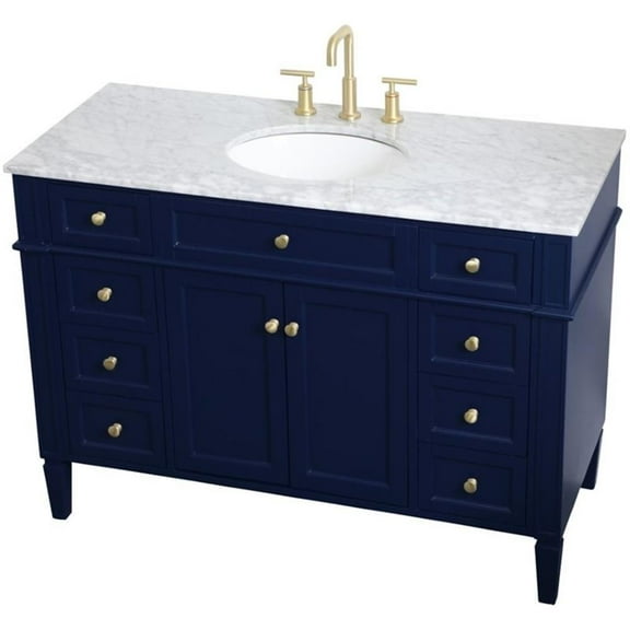Pemberly Row Modern 48" Single Marble Top Bathroom Vanity in Blue