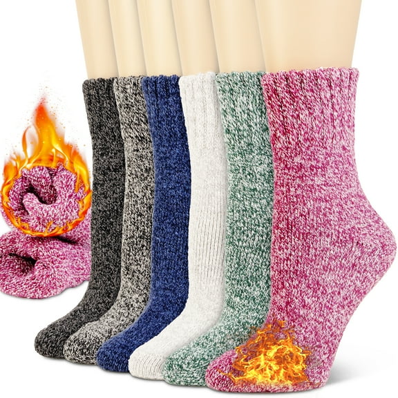 6 Pairs Women's Wool Merino Winter Thermal Boot Insulated Heated Socks For Cold Weather Outdoor Activities Shoe Size 5-10