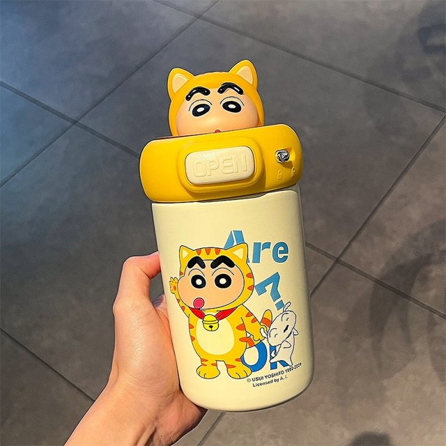 Taza termo Crayon Shin-chan para niños y niñas 2025 nueva taza de agua para estudiantes de alto aspecto olla de acero inoxidable taza con pajita para niños