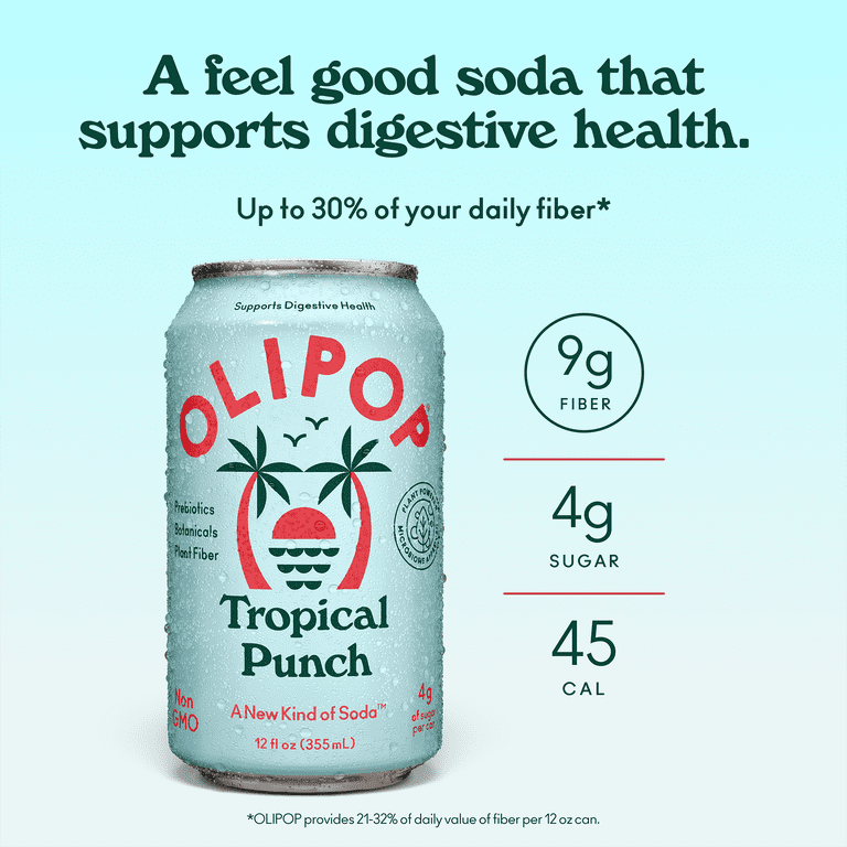 Olipop Tropical Punch Prebiotic Soda, 12 fl oz, 12 Pack photo 2