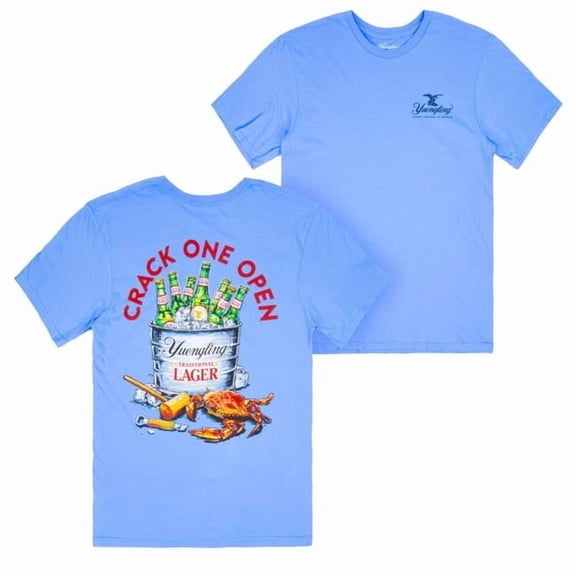 Yuengling 898332-medium Crack One Open Crab Front & Back Print T-Shirt - Blue - Medium