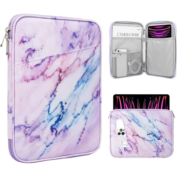 TRAHOO-13 Inch Tablet Sleeve with Pocket for iPad Air 13", iPad Pro 13", iPad Pro 12.9", Galaxy Tab S9+/S9 Plus/S10+/S10 Plus/S9 FE+/S9 FE Plus 12.4", Remarkable Paper Pro 11.8", Marble Purple & Blue