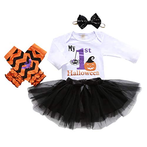 Infant Baby Girls First Halloween Dress Outfits Romper Skirt Headband Clothes 