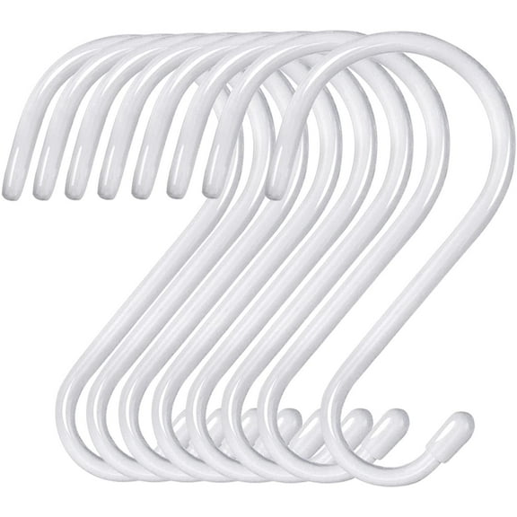 8 Pack 6 inch White S Hooks for Hanging, Large Vinyl Coated Metal S Hooks Heavy Duty, Non Slip Rubber Coated Closet Rod Hooks for Hanging Jeans,Plants,Purse,Clothes,Bags,Pans,Pots,Cups,Towels