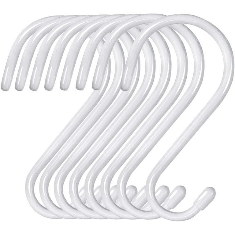 8 Pack 6 inch White S Hooks for Hanging, Large Vinyl Coated Metal S Hooks  Heavy Duty, Non Slip Rubber Coated Closet Rod Hooks for Hanging  Jeans,Plants,Purse,Clothes,Bags,Pans,Pots,Cups,Towels 