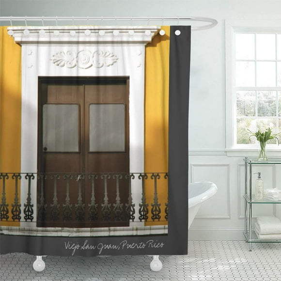 YUSDECOR Boricua Puerto Rico Yellow Spanish Windows San Juan Historical Bathroom Decor Bath Shower Curtain 60x72 inch