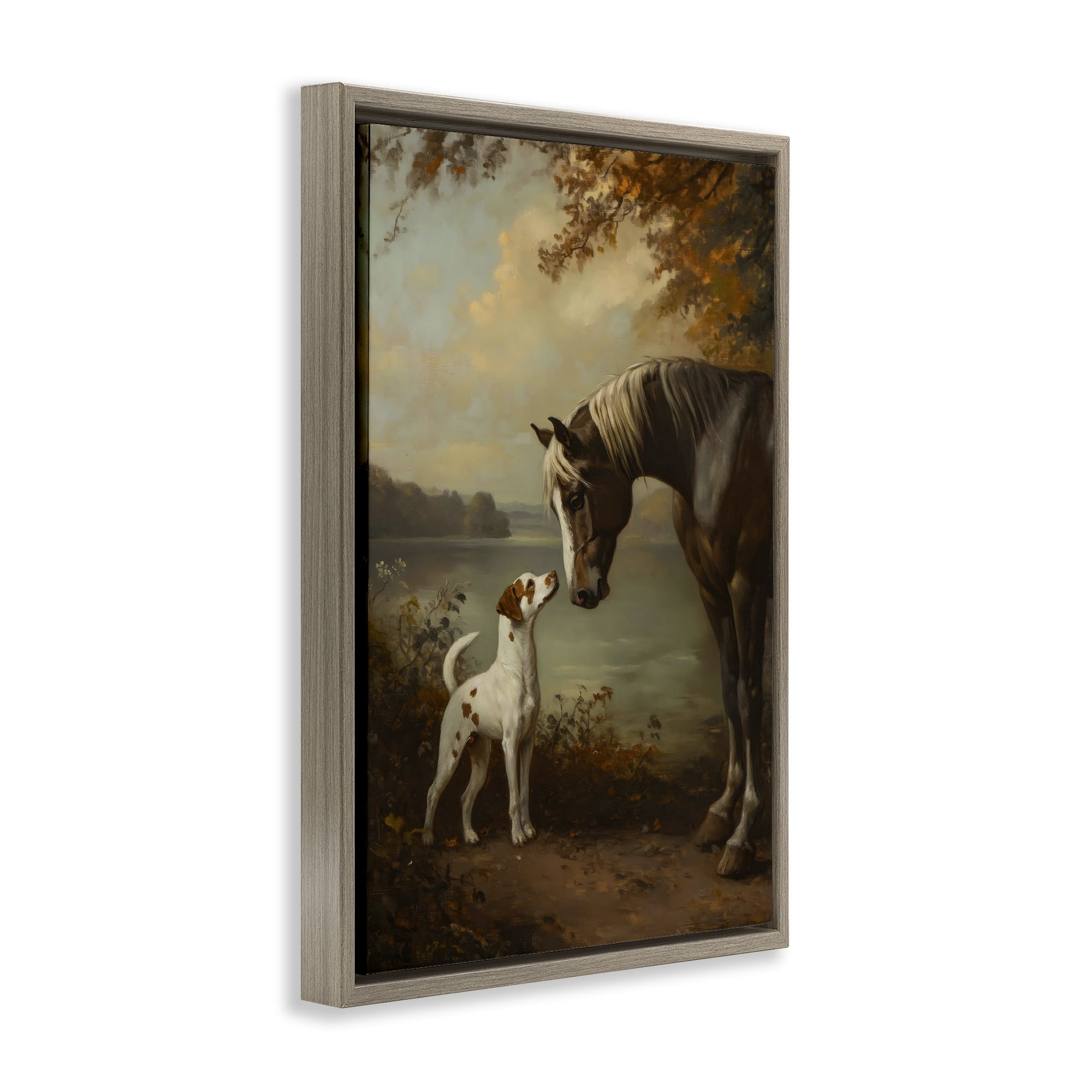 Stupell Industries Autumn Companions Hunting Party Brown Framed Floater Canvas Wall Art, design by Petal Prints Design
