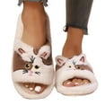 thumbnail image 4 of Fuzzy Slippers For Women Slippers Fuzzy Comfortable Shoes Cute Cat Print Open Toe Flat Slides Cozy Fall Winter Home Footwear Warm Cozy Winter House Slippers Bedroom Indoor House Shoes, 4 of 7