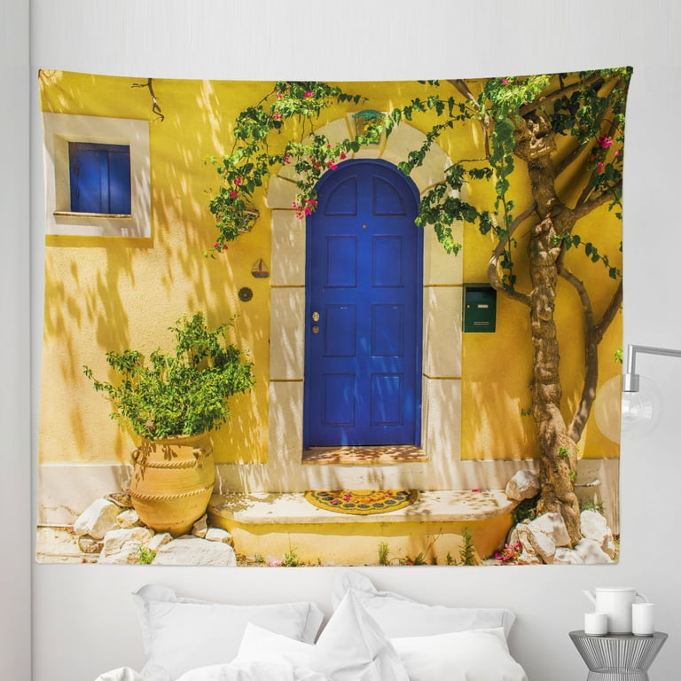 Blue and yellow tapestry hot sale