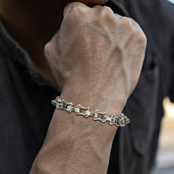 Bold Keel 14K White Gold Bracelets for Men Boys,9.8mm Chunky Handmade Chain Link Wristband,Cool Vintage Jewelry Gifts