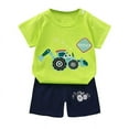 thumbnail image 2 of Summer Outfits for Boy Excavator Clothes for Boys Toddler Boys Girls Summer Cartoon Printed Short Sleeved Tops And Shorts 2PC Children's Suit Light Green 5-6 Years, 2 of 3