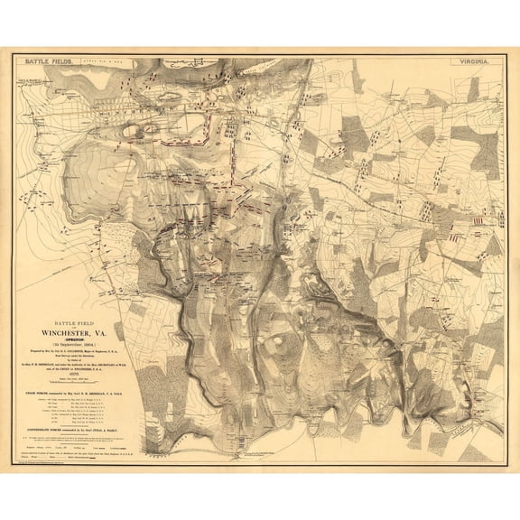 Historical Civil War Map - Winchester Virginia - 1864 - 28.02 x 23 - Vintage Wall Art