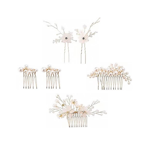 KAKOWELY 6 peinetas laterales para el cabello con flores de perla para novias y tocados de perlas.