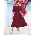 thumbnail image 3 of Vestido AUSELILY de verano con cuello en V y manga corta, fruncido, rojo vino, 3 of 6