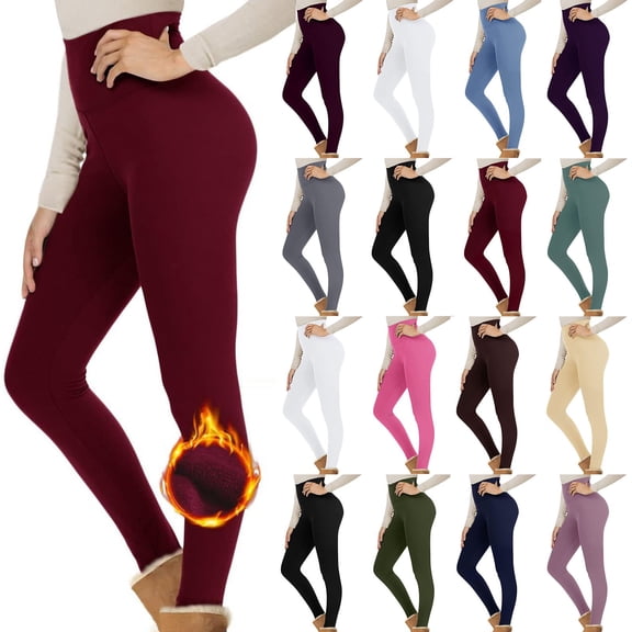 Women's Yoga Pants High Waisted Sherpa Lined Athletic Pants Soft Workout Pants Solid