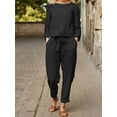 thumbnail image 2 of Trajes De Pantalón Informales Conjunto De Dos Piezas, Blusas Sólidas De Manga Larga Y Pantalones Sueltos De Talle Alto Trajes, Ropa De Mujer, 2 of 4