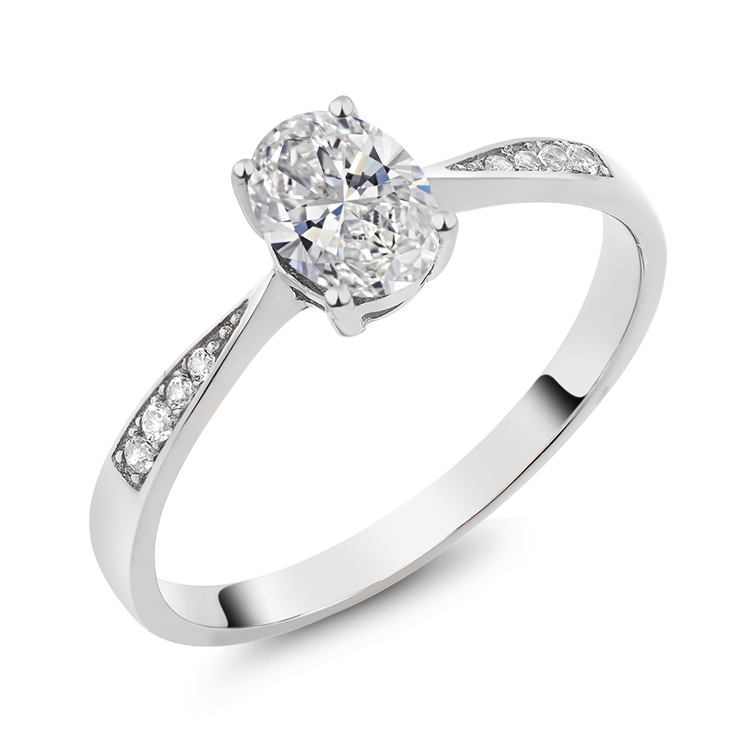 Gem Stone King 10K White Gold Moissanite and Accent Diamond Engagement Ring for Women | 1.00 cttw | Gemstone Birthstone | Oval 7X5MM |Size 9