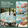 thumbnail image 5 of Round Outdoor Tablecloth with Umbrella Hole and Zipper, Ocean Starfish Seaweed Tablecloth with Elastic Waterproof, Summer Coastal Beach Shell Coral Teal Patio Table Covers for 55" - 60" Pool Tables, 5 of 9