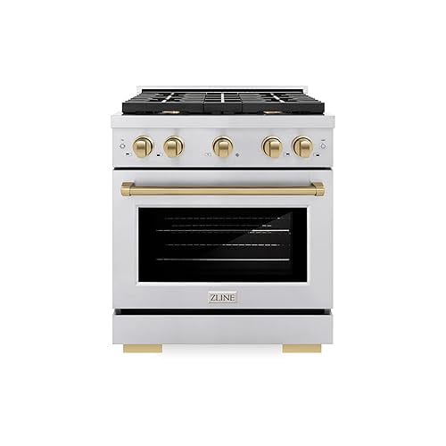 ZLINE Autograph Edition 30 in. 4.2 cu. ft. Paramount Gas Range with 4 Burner Cooktop and Convection Gas Oven in Stainless Steel and Champagne Bronze Accents (SGRZ-30-CB)
