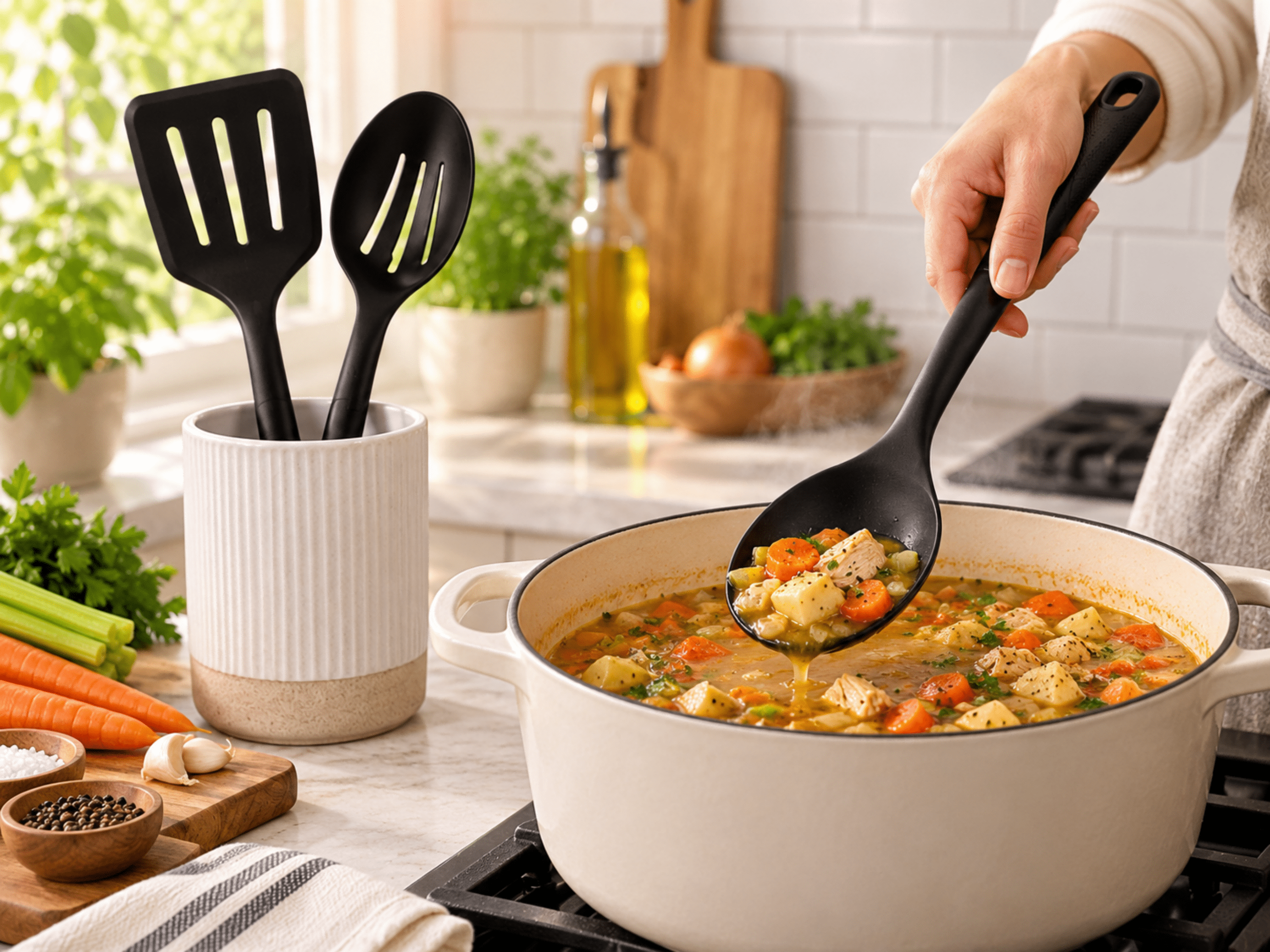 Mainstays Nylon Kitchen Utensil Set, 3 Piece, Black, Non-Stick Cookware Compatible