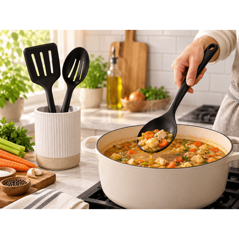 Mainstays Nylon Kitchen Utensil Set, 3 Piece, Black, Non-Stick Cookware Compatible