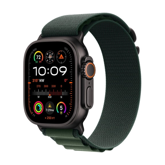 Open Box Apple Apple Watch Ultra 2 GPS + Cellular 49mm Black Titanium Case with Dark Green Alpine Loop - Medium