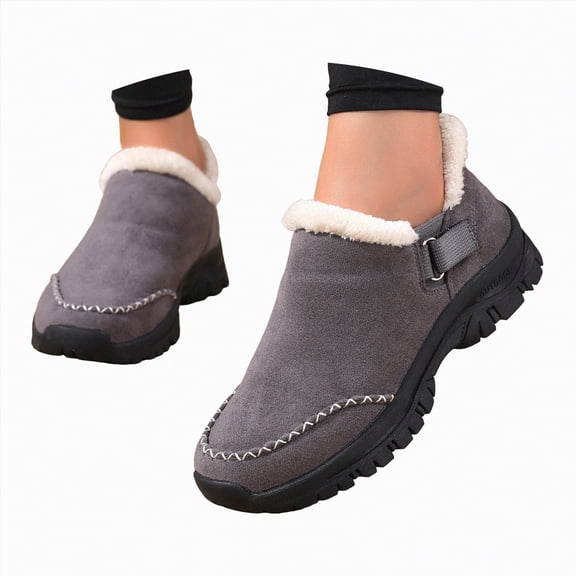 CAICJ98 Womens Boots Winter Comfortable Waterproof Lightweight Warm fleece Lined Ankle Booties Outdoor Casual Slip on Shoes Suede Orthopedic Snow Boots for Women (Grey,Size 8.5)