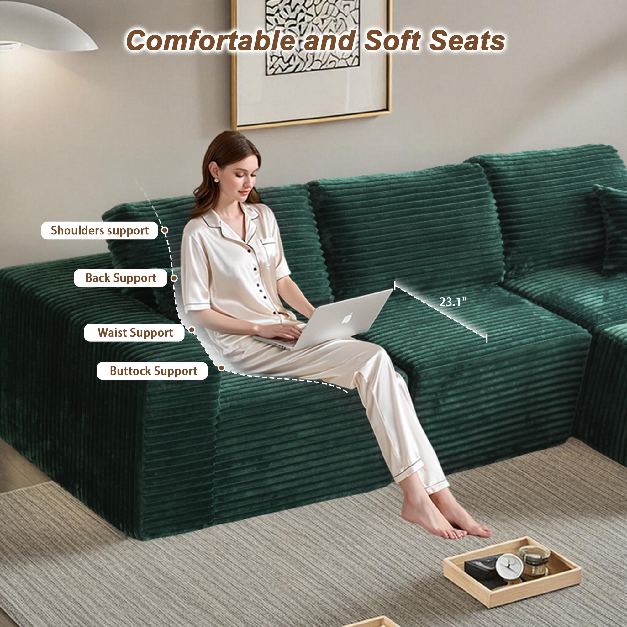 Boneless Cloud sofa, Small Sectional Loveseat Sofa with Memory Foam,No Assembly Required,Soft Corduroy Fabric,Compact Box Delivery for Apartments & Living Rooms