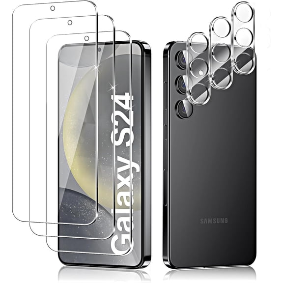 TOEVER [3 3 Pack] Samsung Galaxy S24 5G Screen Protector, 3 Pack Shatterproof Premium Tempered Glass   3 Pack Camera Lens Film, Fingerprint Support, 9H Hardness, Easy Installation