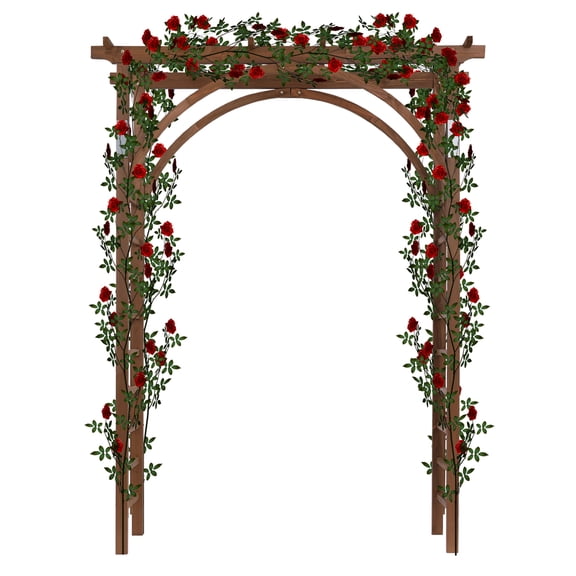 Fir Wood Garden Arch, Flat Top Rustproof Iron Frame Trellis for Climbing Flowers Roses Vegetable Vines, Free Standing Garden Arch for Backyard Outdoor Decor