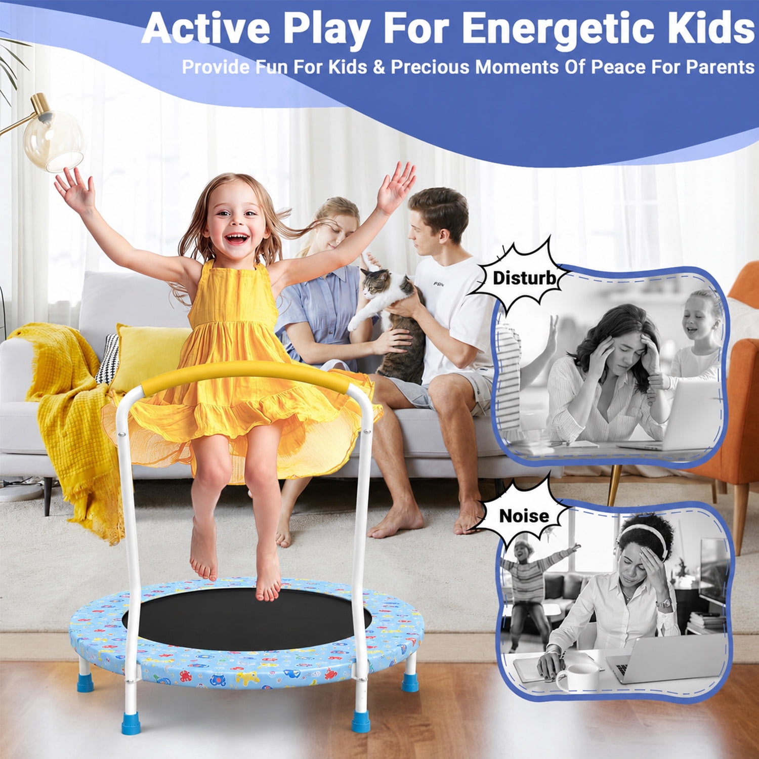 LIZEVINC 36" Trampoline Indoor Trampoline with Handle,Blue