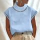 thumbnail image 2 of Camisola para mujer Camisetas sin mangas recortado de verano de Color sólido para mujer, camiseta de cuello de manga corta sin mangas ajustada de encaje, chaleco superior (Blue, XXL), 2 of 3